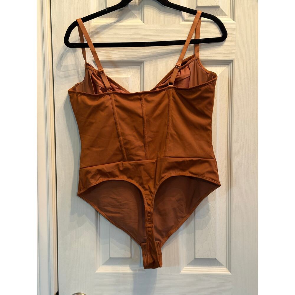 Popilush Brown Cowl Neck Corset Bodysuit XXL Sculpting Shapewear Glam Coquette - Picture 3 of 8